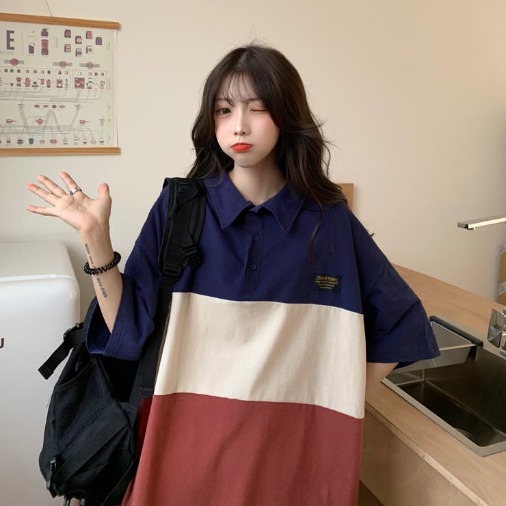 オーバーサイズポロTシャツ【韓国ファッション】[品番