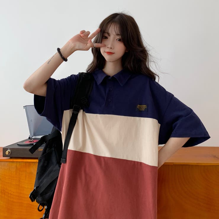 オーバーサイズポロTシャツ【韓国ファッション】[品番