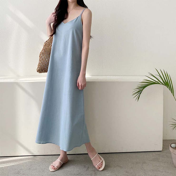 コットンリネンVネックキャミソールワンピース【韓国ファッション