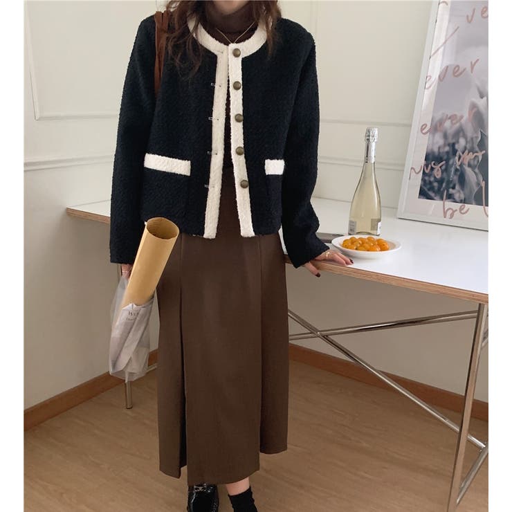 パイピングカラーツイードショートジャケット【韓国ファッション