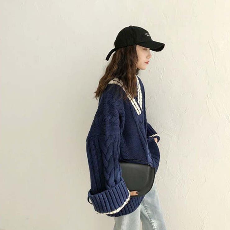 ★韓国の人気★【IONSEOUL】★Border V Collar Kni.t★ニット★ A'GEM/9 × .kom『ACOVER/オコボ』CROPFIT TURTLE NECK LONG
