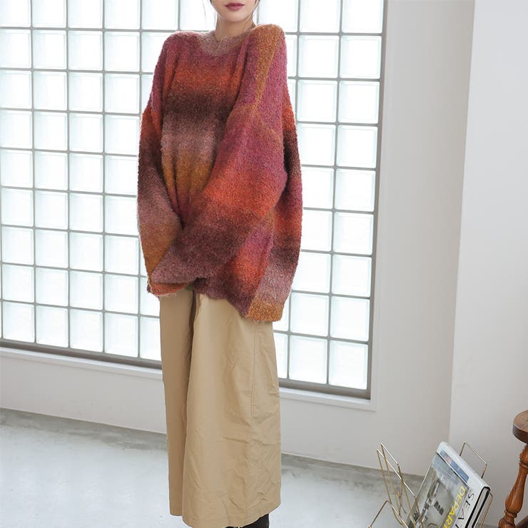 DISEL k-darin ニット　グラデーションリブセーター　ヨンジュン着用 カーブ開きデザインリブニット - YEVS