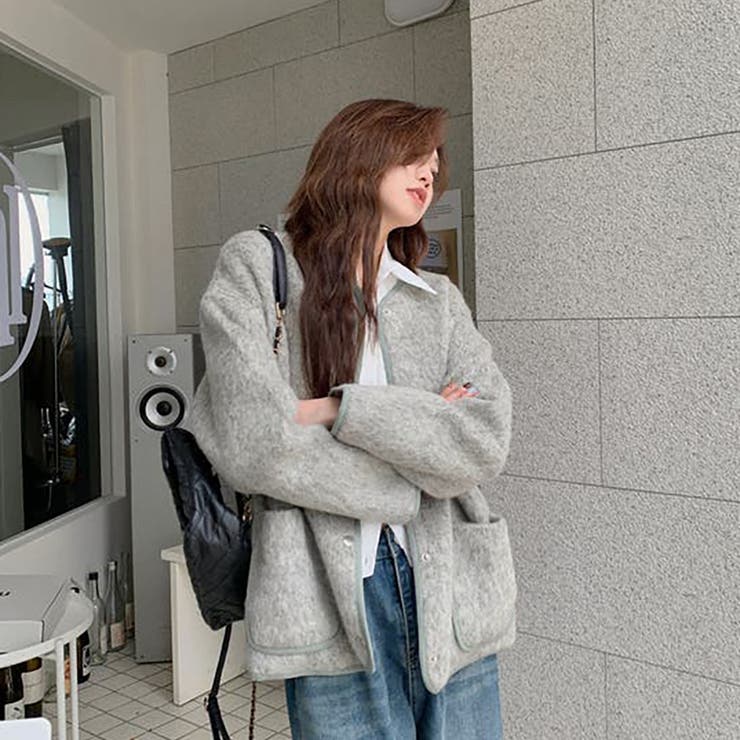 ROLIAT ロリエット　ノーカラージャケット　グレー　ウール　カシミヤ　韓国 ROLIAT ロリエット ノーカラージャケット グレー ウール カシミヤ 韓国