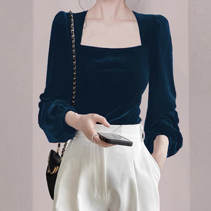 スクエアネックベロアトップス【韓国ファッション】[品番：ZJ000019979