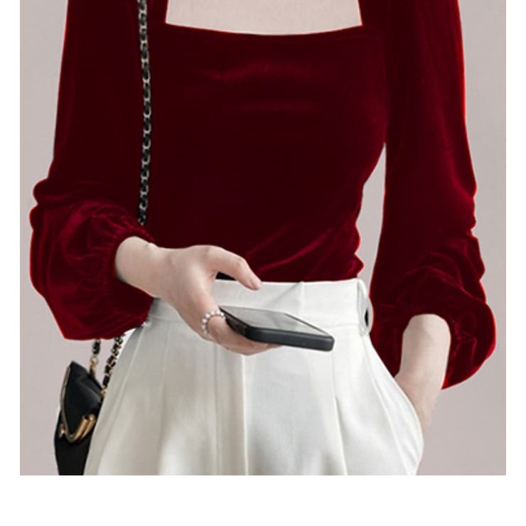 スクエアネックベロアトップス【韓国ファッション】[品番：ZJ000019979