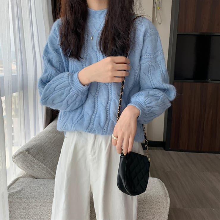 クルーネックケーブルニットセーター【韓国ファッション】[品番