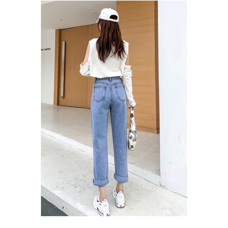 ハイウエストデニムパンツ【韓国ファッション】【春夏新商品 ハイウエストデニムパンツ【韓国ファッション】【春夏新商品