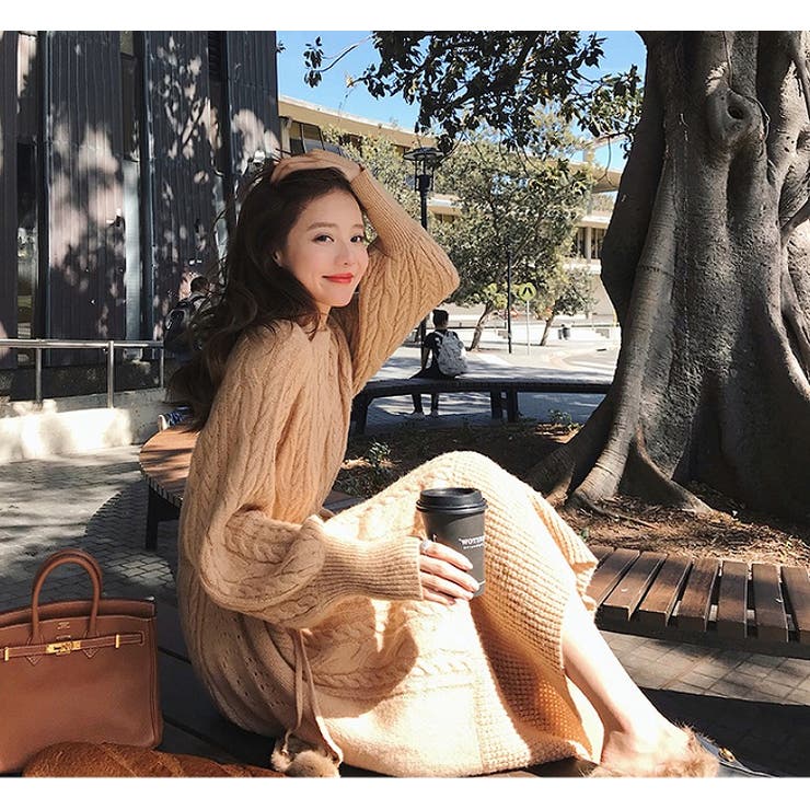 ケーブルニットワンピース【韓国ファッション】[品番：ZJ000010500