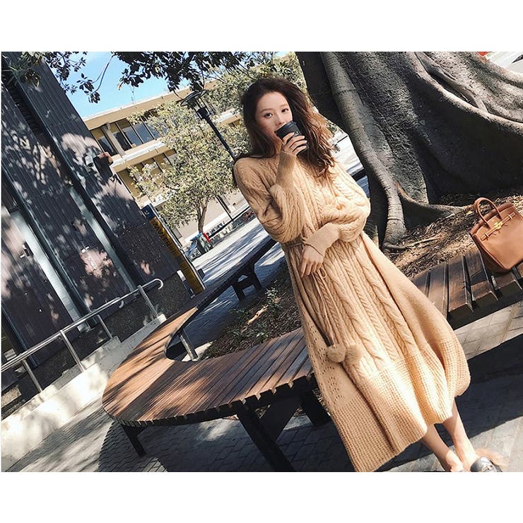 ケーブルニットワンピース【韓国ファッション】[品番：ZJ000010500