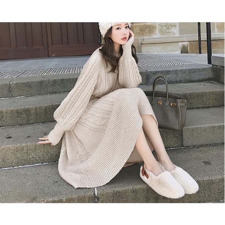 ケーブルニットワンピース【韓国ファッション】[品番：ZJ000010500