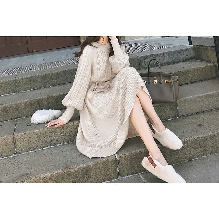 ケーブルニットワンピース【韓国ファッション】[品番：ZJ000010500