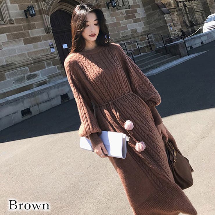 ケーブルニットワンピース【韓国ファッション】[品番：ZJ000010500