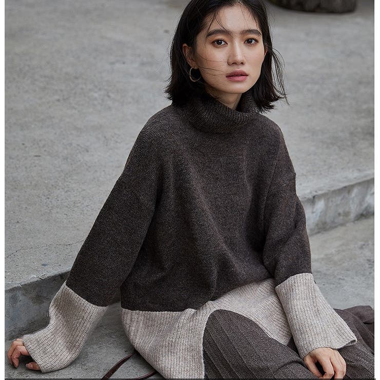 バイカラーニット・セーター【韓国ファッション】[品番：DOUW0003958