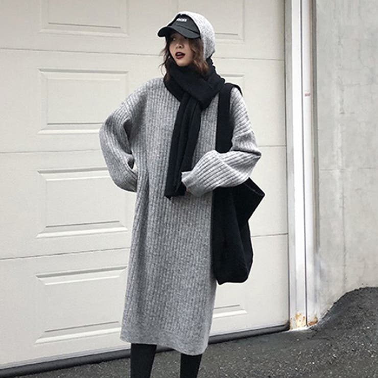 フード付きニットワンピース【韓国ファッション】[品番：ZJ000011033