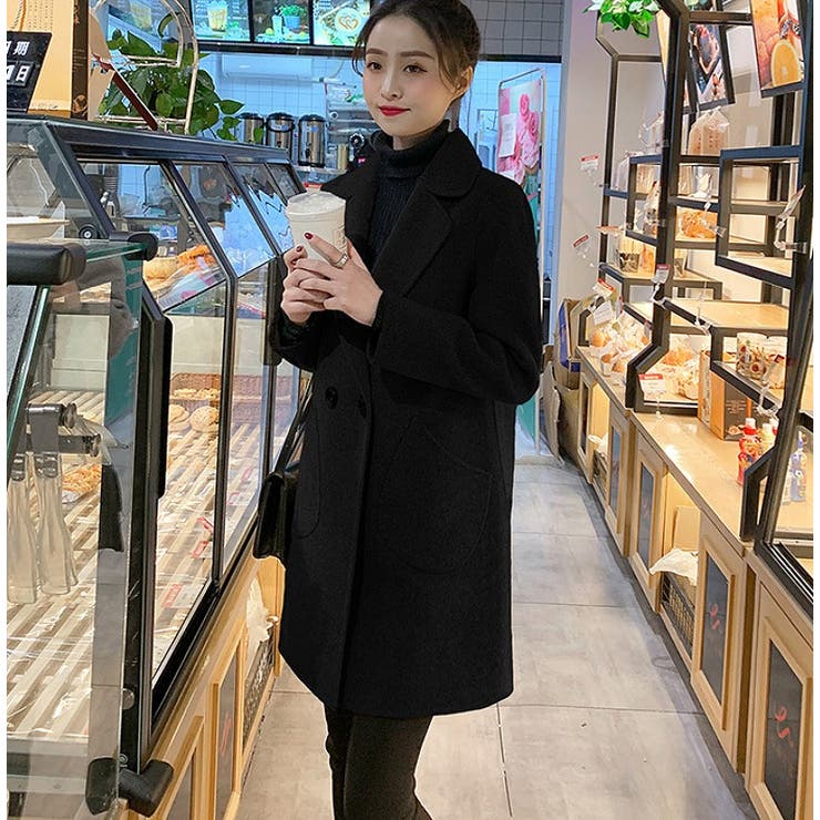 ミドル丈チェスターコート【韓国ファッション】[品番 ミドル丈チェスターコート【韓国ファッション】[品番