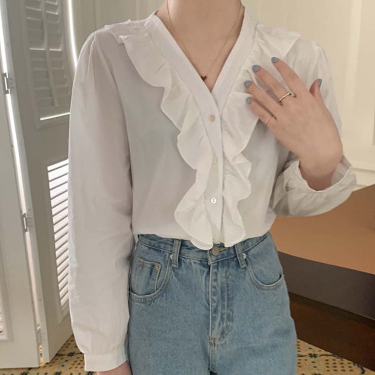 【Y10】BORDERSatBALCONY Vネックフリルブラウスシャツ Sibra ブラウス シャツ Vネックフリルトップス2way レディース