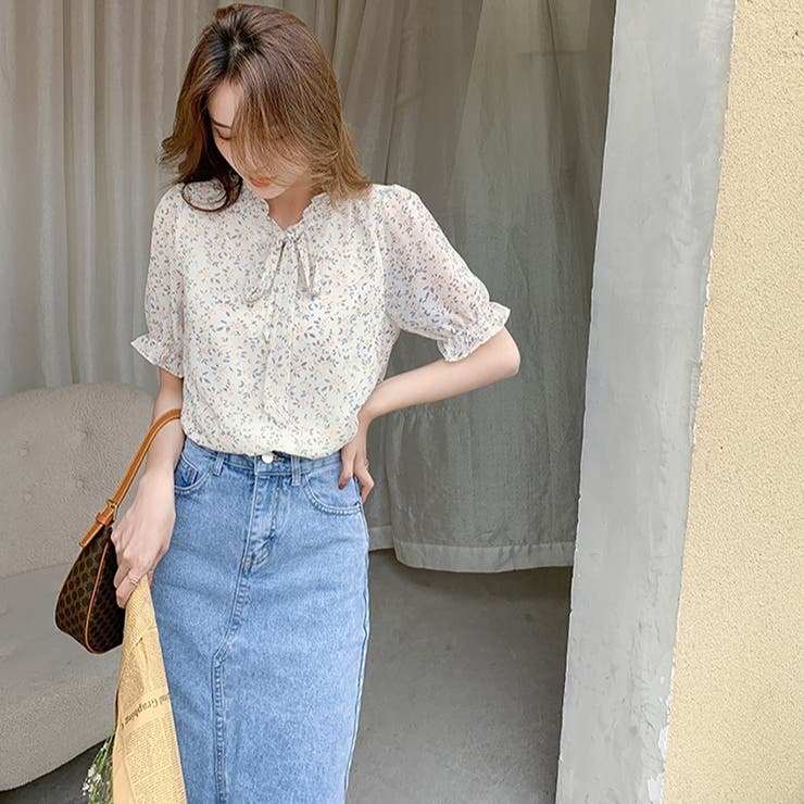 シャツ ブラウス 半袖 ボウタイ シフォン カットソー フォーマル レディース パフスリーブ 少女感 おしゃれ 可愛い レトロ リボン ロマンチック al325_1.jpg
