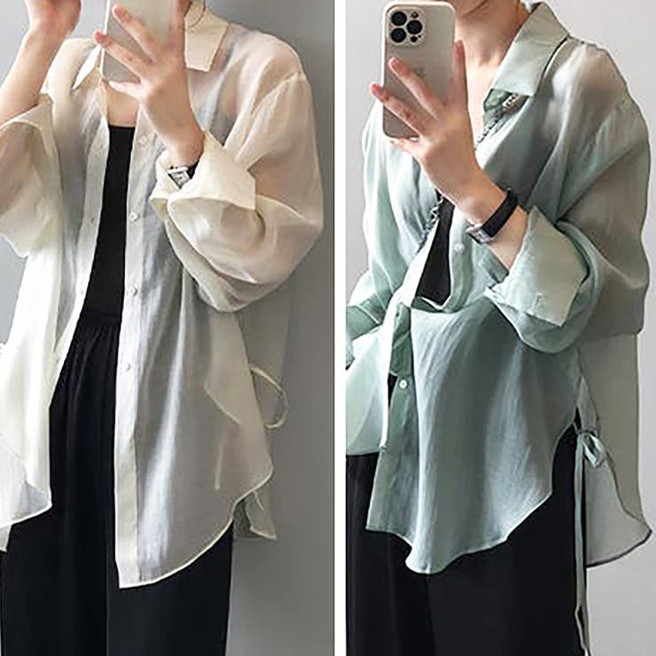 サイドリボンオーバーサイズシアーシャツ【韓国ファッション】 | Girly Doll | 詳細画像5 