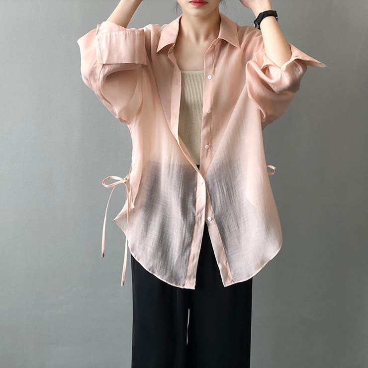 サイドリボンオーバーサイズシアーシャツ【韓国ファッション】 | Girly Doll | 詳細画像7 