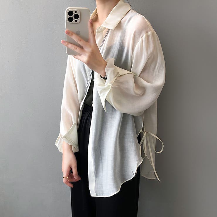サイドリボンオーバーサイズシアーシャツ【韓国ファッション】 | Girly Doll | 詳細画像13 