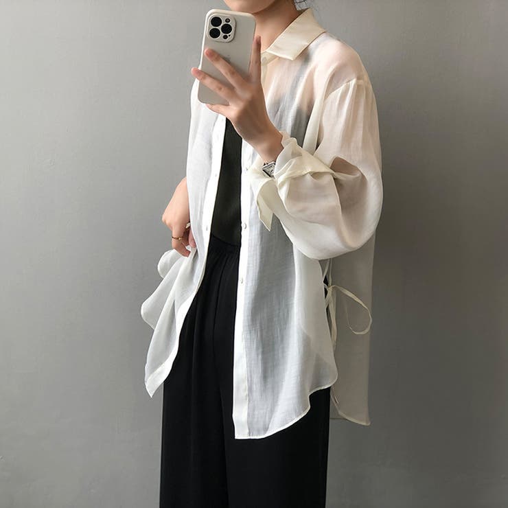 サイドリボンオーバーサイズシアーシャツ【韓国ファッション】 | Girly Doll | 詳細画像15 