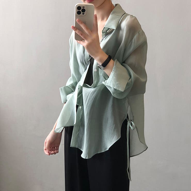 サイドリボンオーバーサイズシアーシャツ【韓国ファッション】 | Girly Doll | 詳細画像16 