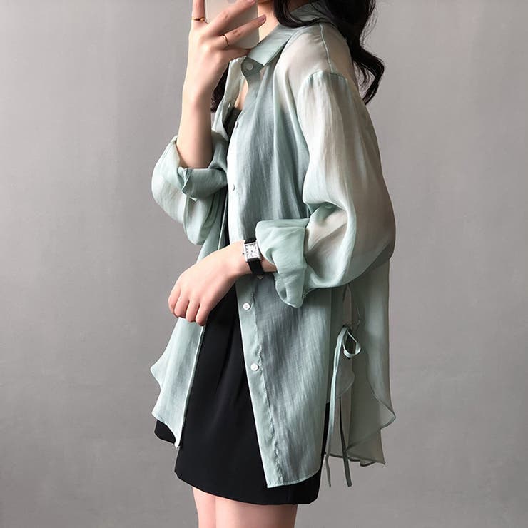 サイドリボンオーバーサイズシアーシャツ【韓国ファッション】 | Girly Doll | 詳細画像20 