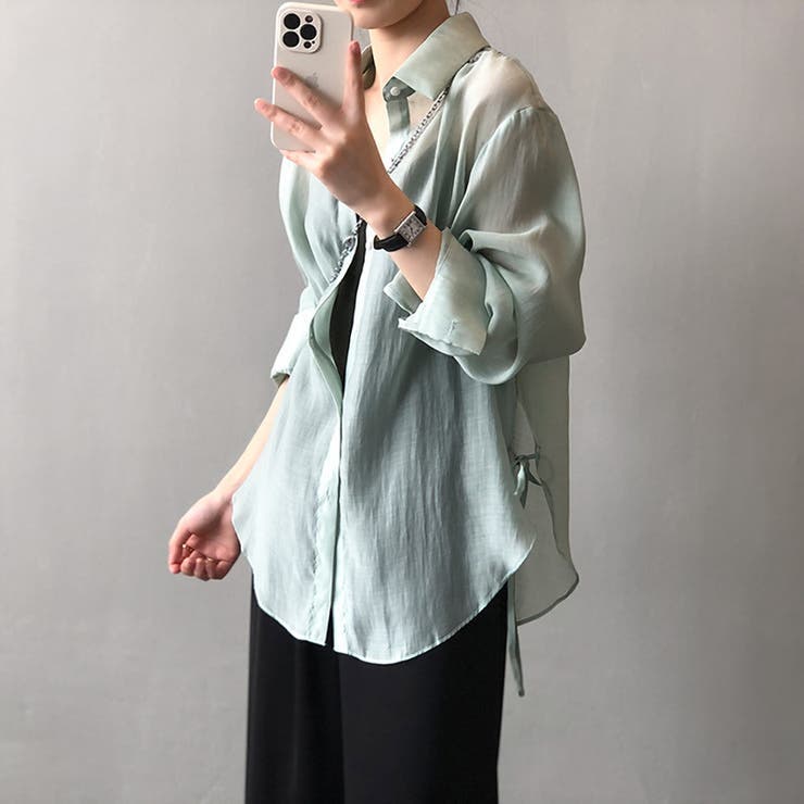 サイドリボンオーバーサイズシアーシャツ【韓国ファッション】 | Girly Doll | 詳細画像23 