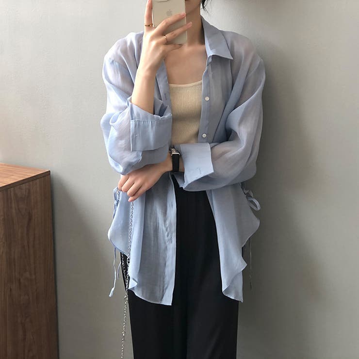 サイドリボンオーバーサイズシアーシャツ【韓国ファッション】 | Girly Doll | 詳細画像27 