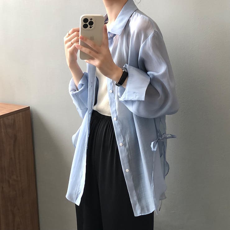 サイドリボンオーバーサイズシアーシャツ【韓国ファッション】 | Girly Doll | 詳細画像28 