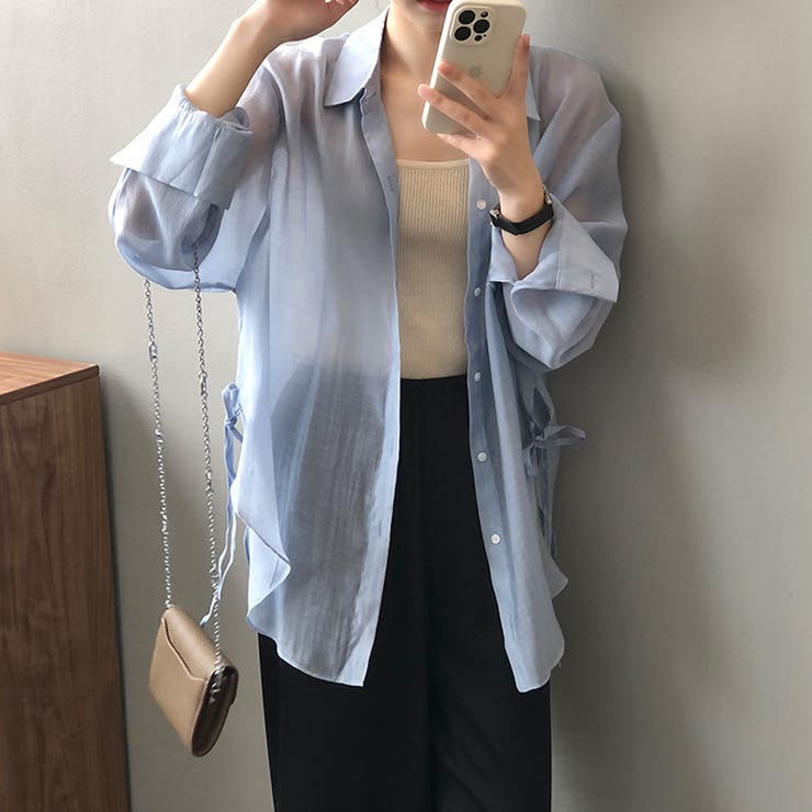 サイドリボンオーバーサイズシアーシャツ【韓国ファッション】 | Girly Doll | 詳細画像29 