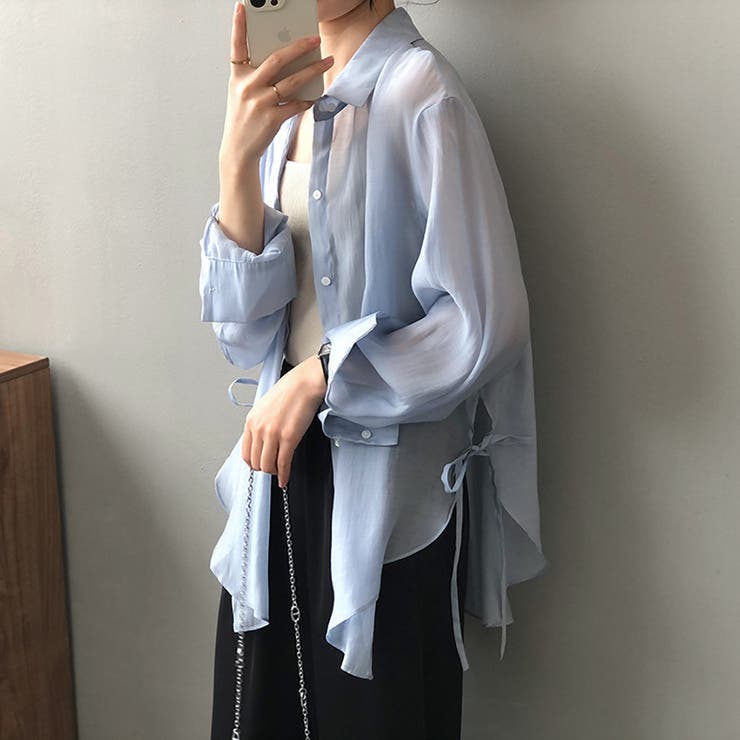 サイドリボンオーバーサイズシアーシャツ【韓国ファッション】 | Girly Doll | 詳細画像31 