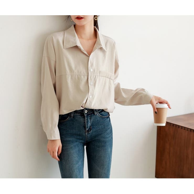 切り替えデザインドロップショルダーカジュアルシャツ【韓国ファッション】 | Girly Doll | 詳細画像1 