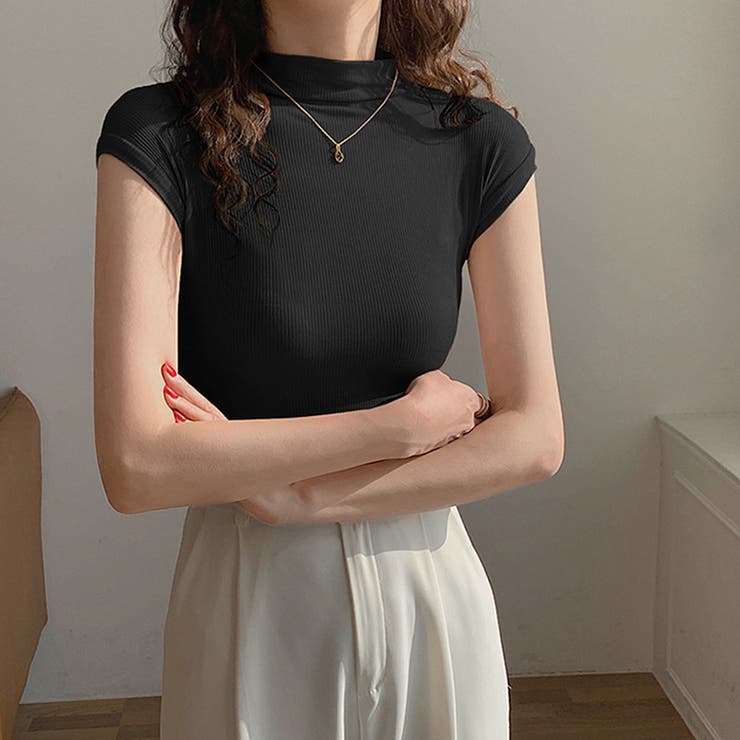 ボトルネックフレンチスリーブタイトリブカットトップス【韓国ファッション】 | Girly Doll | 詳細画像2 