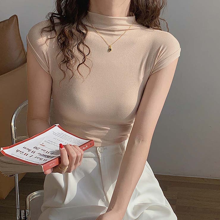 ボトルネックフレンチスリーブタイトリブカットトップス【韓国ファッション】 | Girly Doll | 詳細画像4 