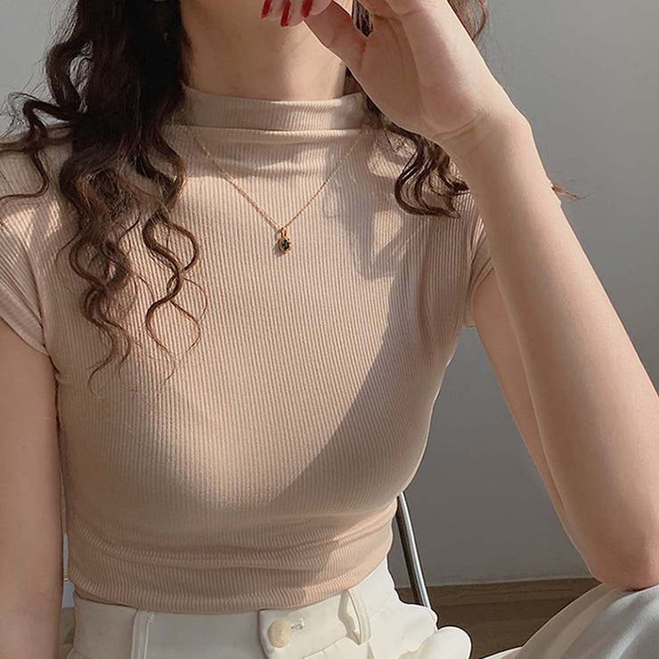 ボトルネックフレンチスリーブタイトリブカットトップス【韓国ファッション】 | Girly Doll | 詳細画像5 