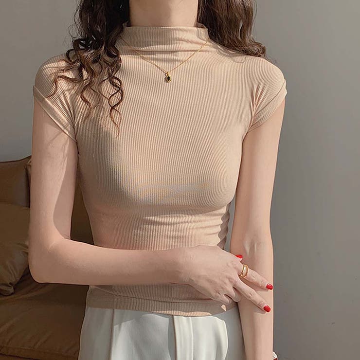 ボトルネックフレンチスリーブタイトリブカットトップス【韓国ファッション】 | Girly Doll | 詳細画像6 