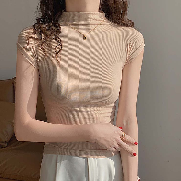 ボトルネックフレンチスリーブタイトリブカットトップス【韓国ファッション】 | Girly Doll | 詳細画像8 