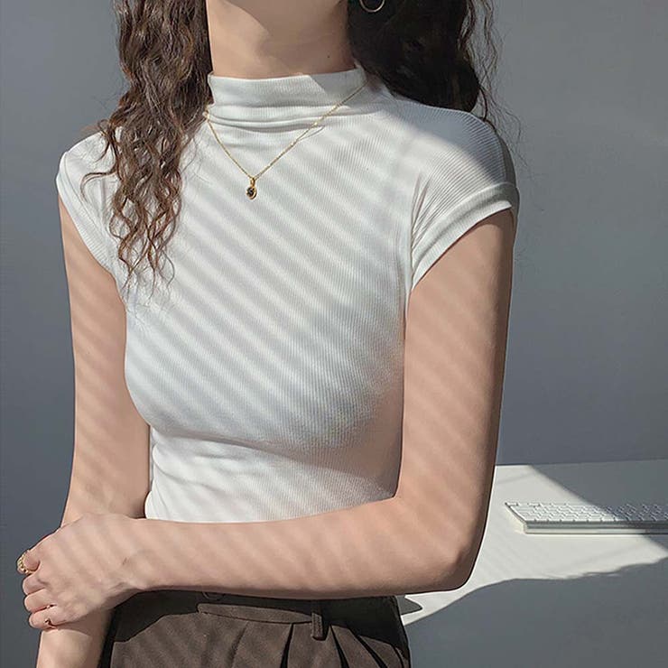 ボトルネックフレンチスリーブタイトリブカットトップス【韓国ファッション】 | Girly Doll | 詳細画像14 