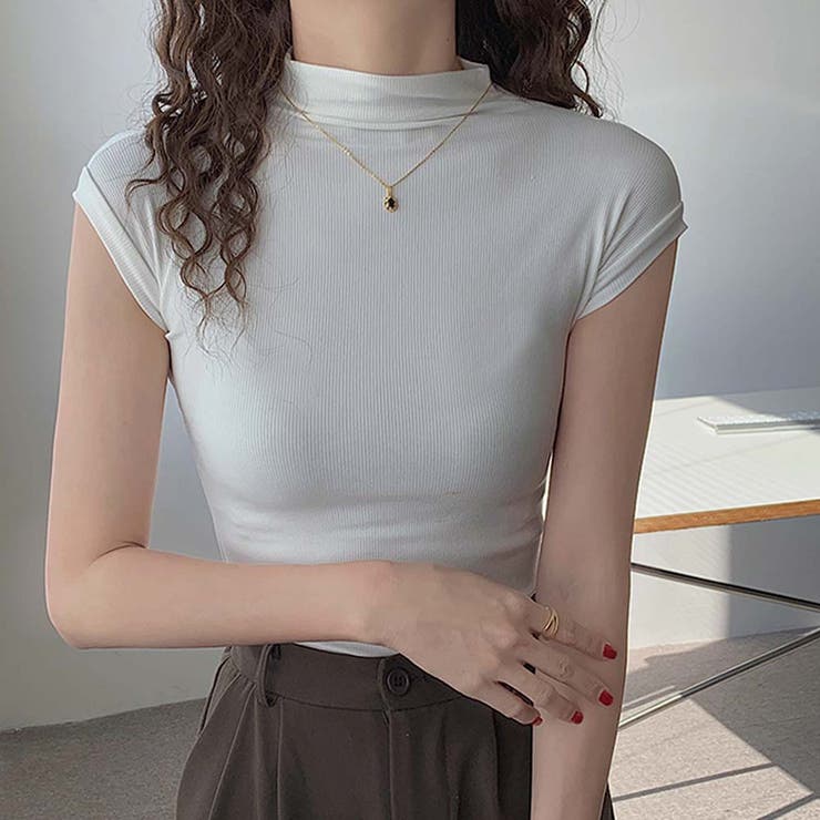 ボトルネックフレンチスリーブタイトリブカットトップス【韓国ファッション】 | Girly Doll | 詳細画像16 