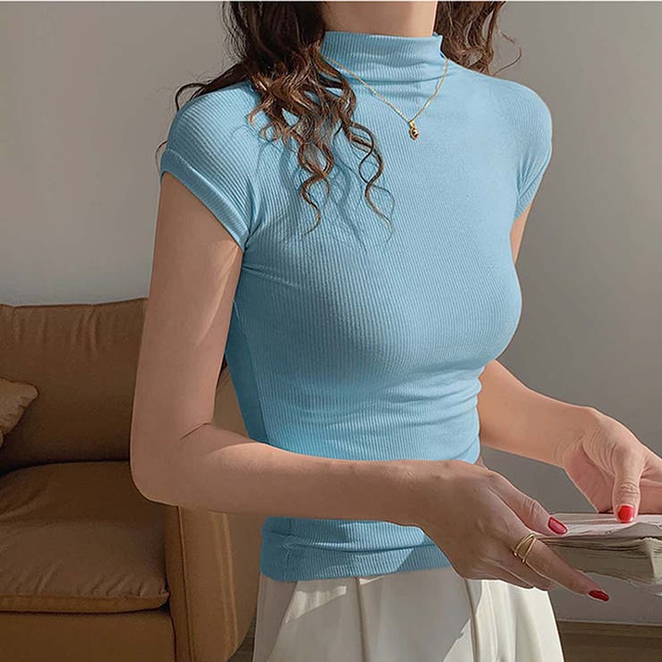 ボトルネックフレンチスリーブタイトリブカットトップス【韓国ファッション】 | Girly Doll | 詳細画像21 