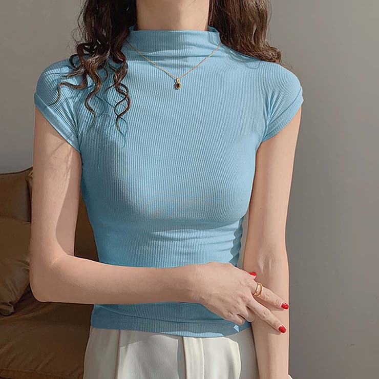 ボトルネックフレンチスリーブタイトリブカットトップス【韓国ファッション】 | Girly Doll | 詳細画像22 