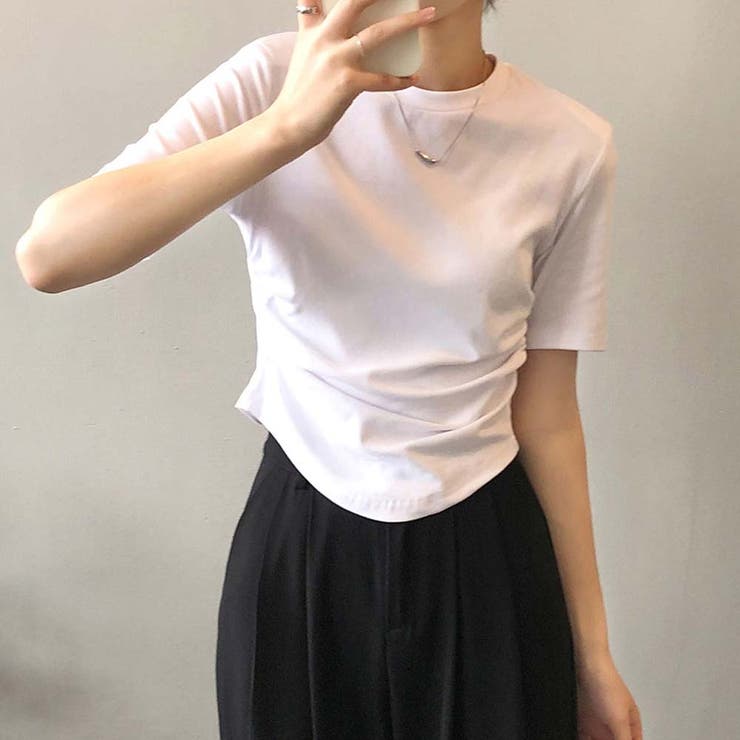 ラウンドネックサイドギャザー半袖Tシャツ【韓国ファッション】 | Doula Doula | 詳細画像3 