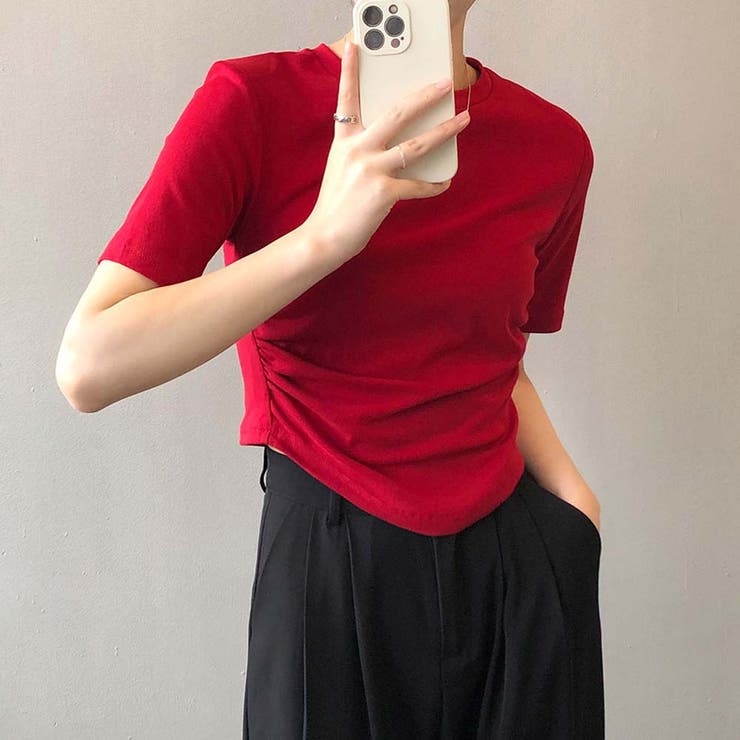 ラウンドネックサイドギャザー半袖Tシャツ【韓国ファッション】 | Doula Doula | 詳細画像8 