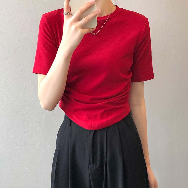 ラウンドネックサイドギャザー半袖Tシャツ【韓国ファッション】 | Doula Doula | 詳細画像9 