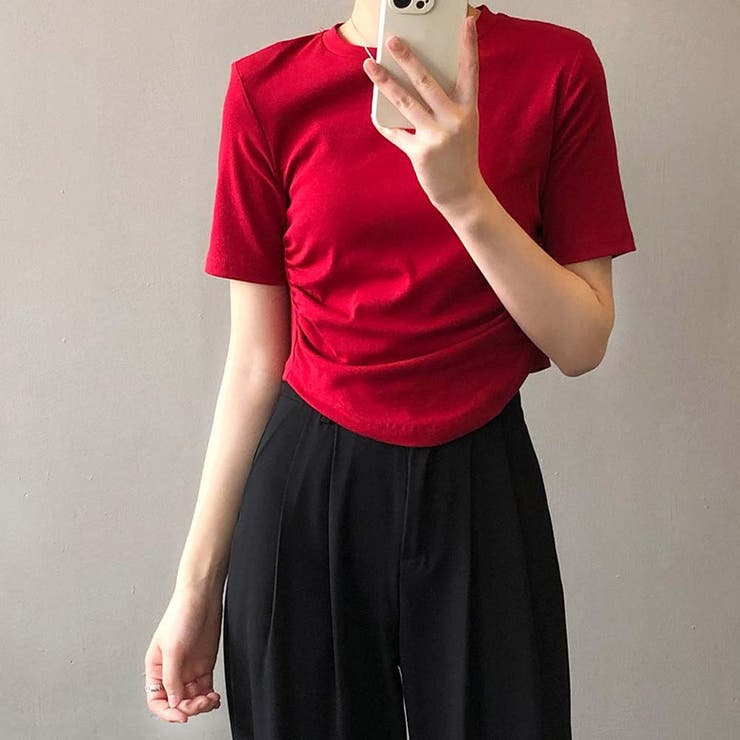 ストリート レッド Tシャツ 半袖 ルーズ 韓国 トップス hr9253 スプリング韓国ファッションカラーシャツ レッドトップス 半袖