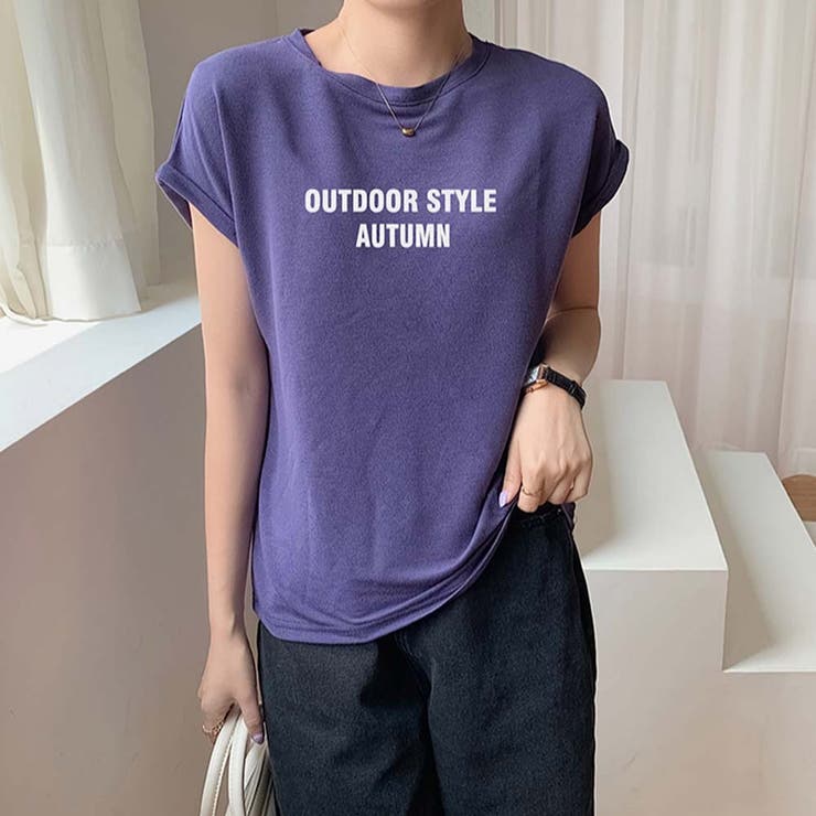 ラウンドネックフレンチスリーブロゴプリントTシャツ【韓国ファッション】 | Doula Doula | 詳細画像4 