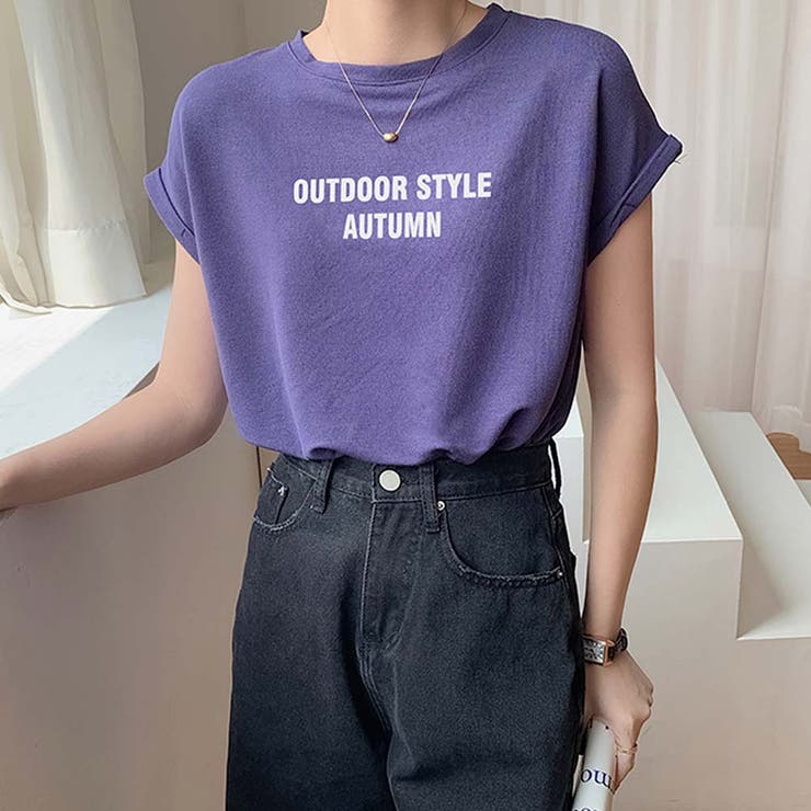 ラウンドネックフレンチスリーブロゴプリントTシャツ【韓国ファッション】 | Doula Doula | 詳細画像6 