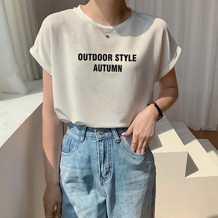 ラウンドネックフレンチスリーブロゴプリントTシャツ【韓国ファッション】 | Doula Doula | 詳細画像8 
