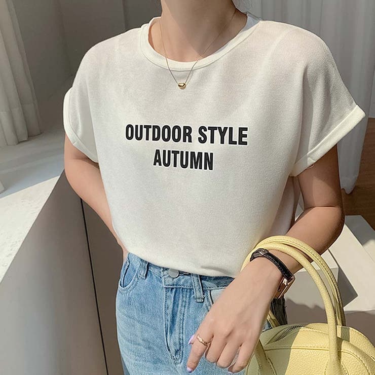 ラウンドネックフレンチスリーブロゴプリントTシャツ【韓国ファッション】 | Doula Doula | 詳細画像9 